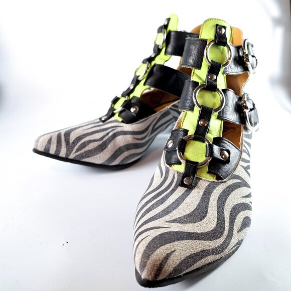 John Fluevog Tammi Rose Ankle Booties Zebra/Green Size 7.5 - Picture 2 of 15